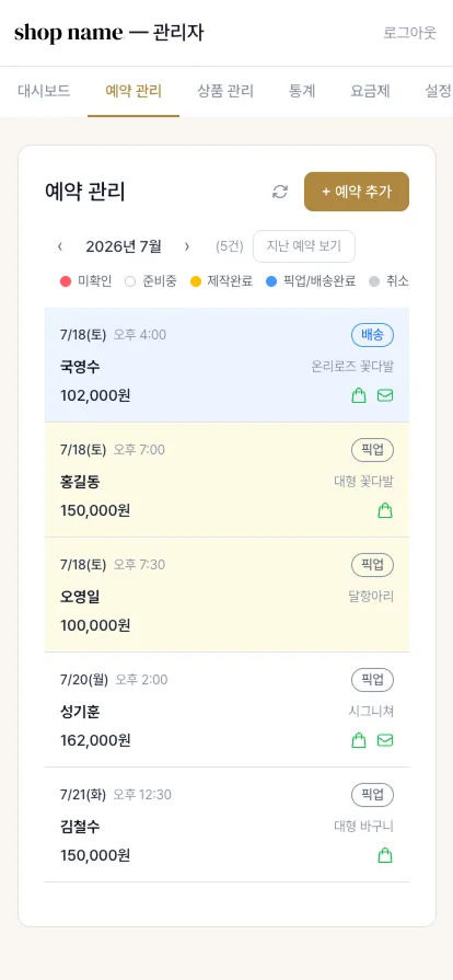 예약 관리 대시보드